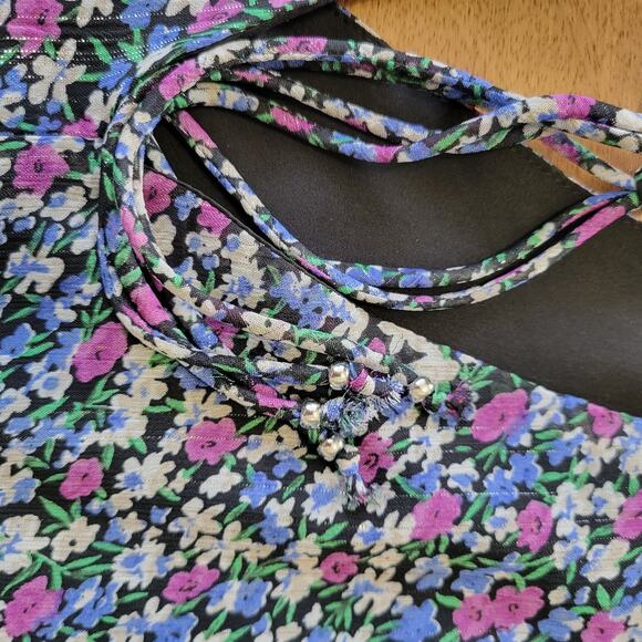 Sam Edelman Floral Dress Womens Sz 8 Black Pink Bell Sleeve Cottage BOHO - Picture 8 of 13